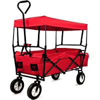 Deuba Carrito de Transporte Rojo Plegable con Techo Desmontable y 4 Ruedas de Caucho Carro de jardín